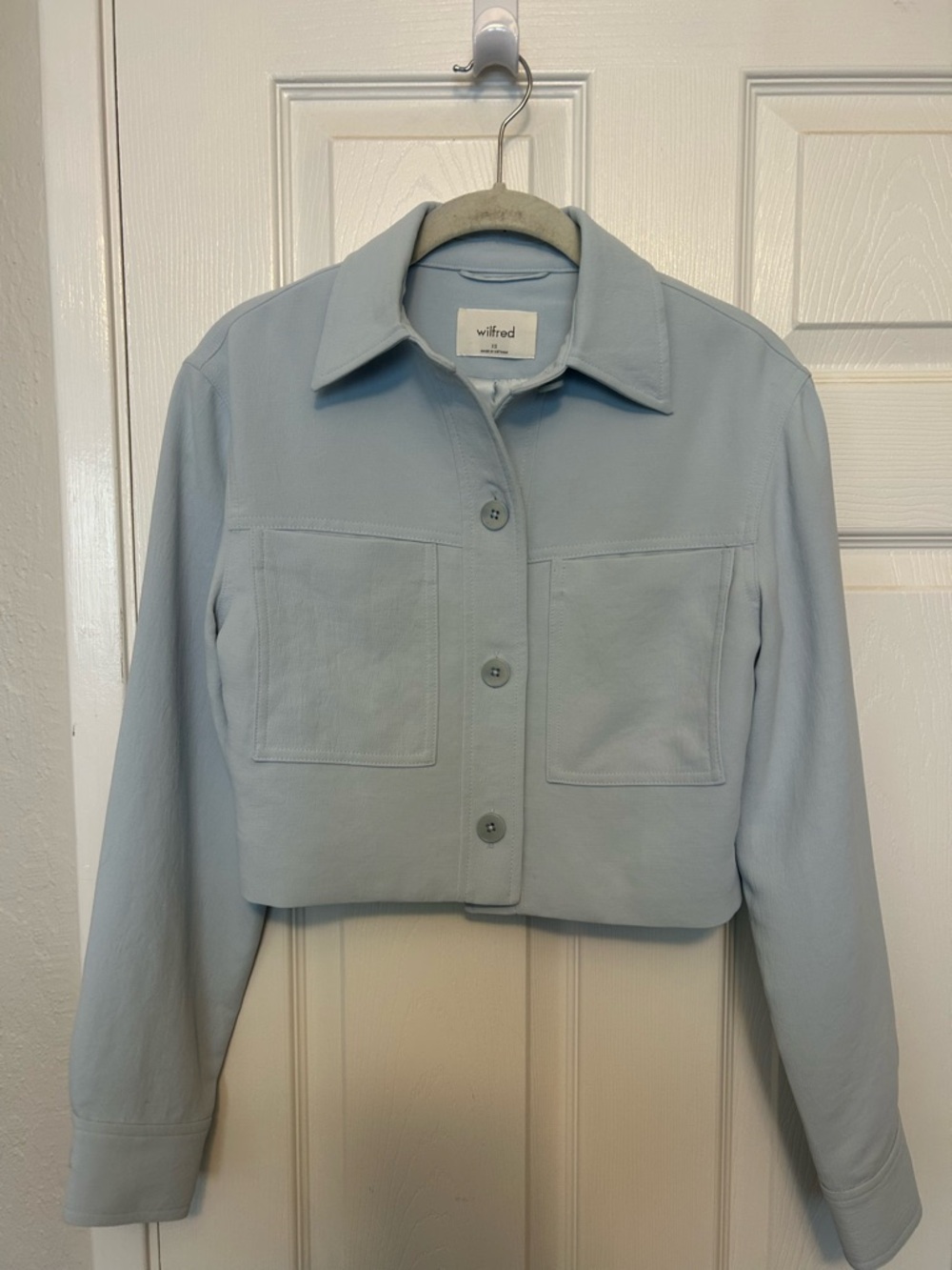 Aritzia Light Blue Cropped Button-Front Jacket